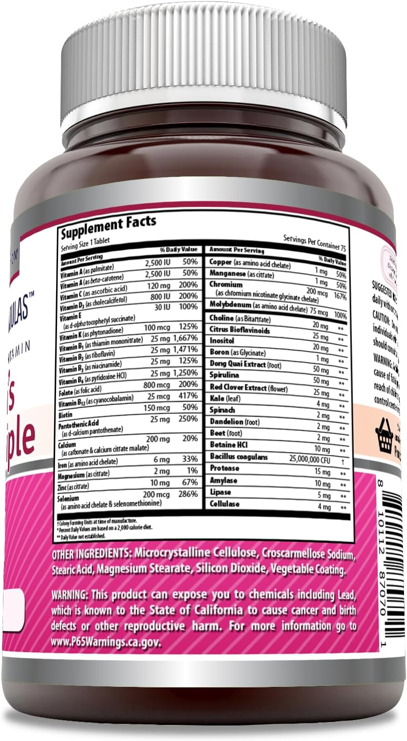 High-Quality Women's Multivitamin Supplement | 75 Tablets | Non-GMO | Gluten-Free | Made in USA by Amazing Nutrition