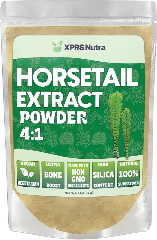 High Silica Content Horsetail Extract Powder for Hair, Nails, Bones - Vegan-Friendly Formula (4 oz)