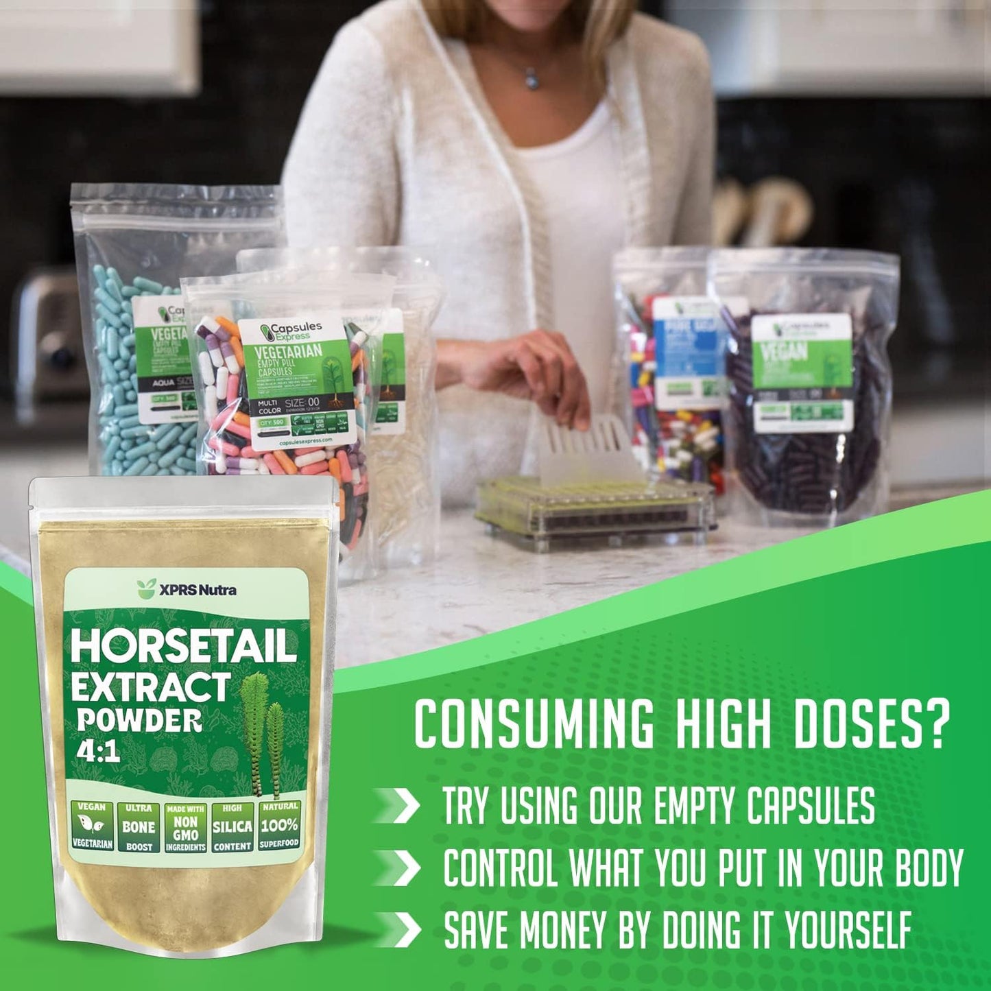 High Silica Content Horsetail Extract Powder for Hair, Nails, Bones - Vegan-Friendly Formula (4 oz)