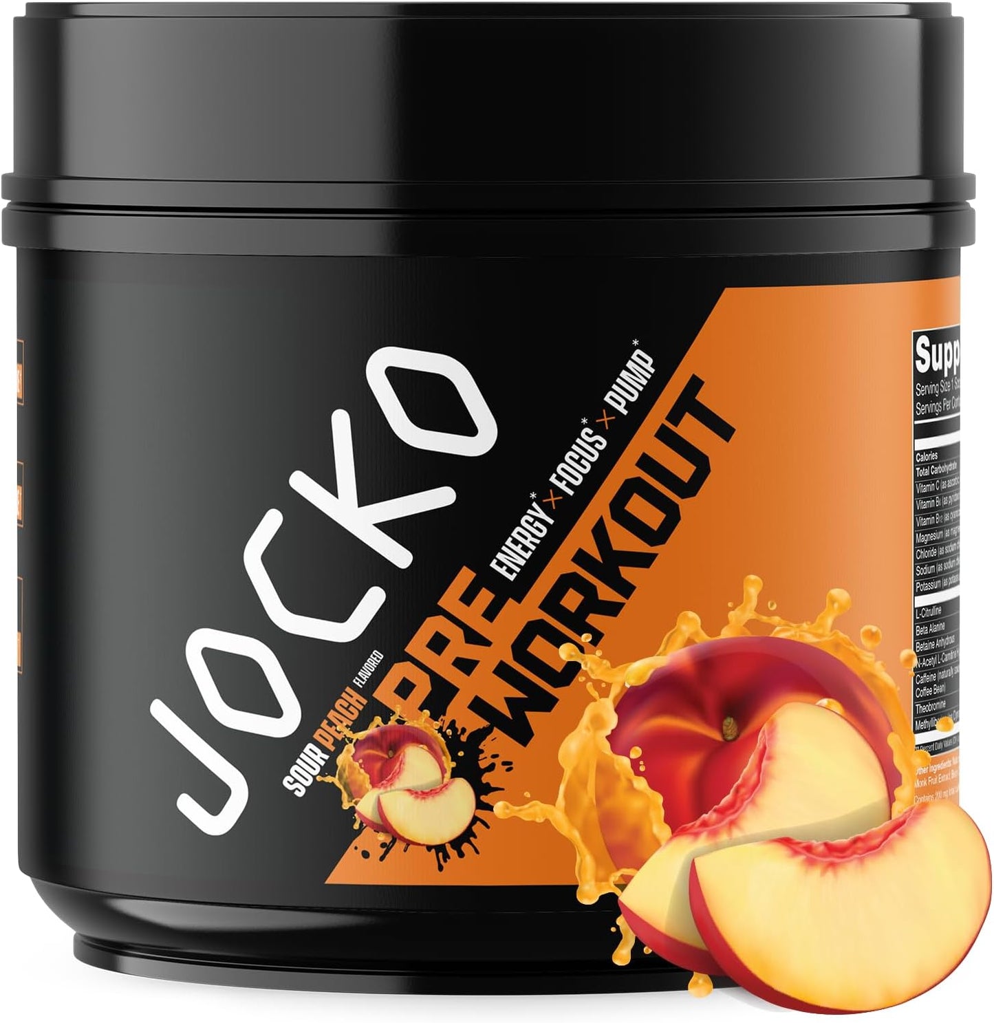 High Stim Sugar-Free Jocko Fuel Pre-Workout Powder for Energy & Recovery - Sour Peach Flavor 200mg Caffeine - Nootropic Blend for Muscle Pump - Men & Women