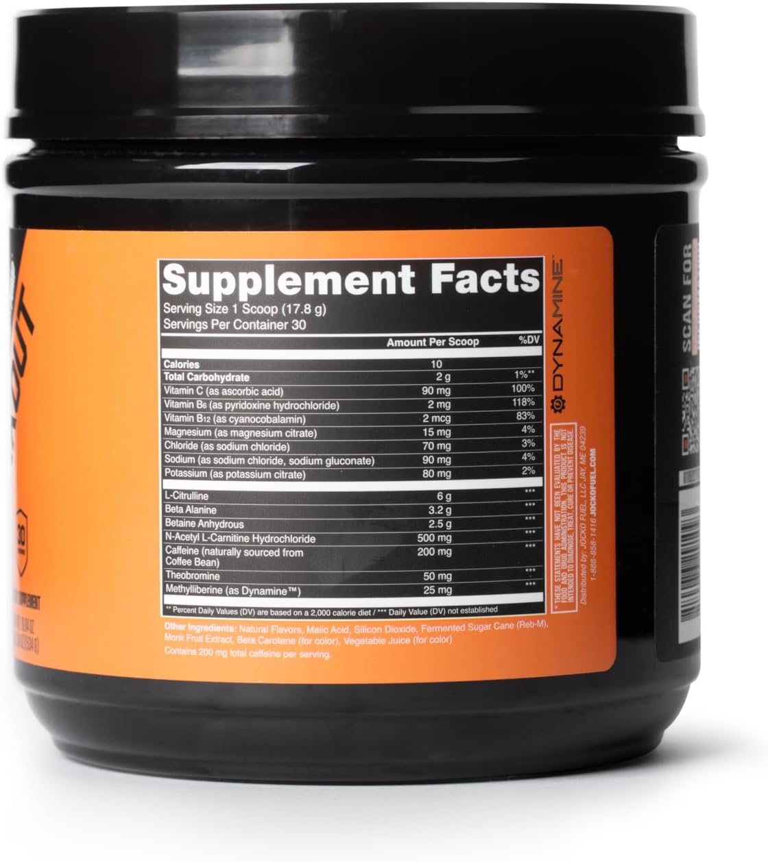 High Stim Sugar-Free Jocko Fuel Pre-Workout Powder for Energy & Recovery - Sour Peach Flavor 200mg Caffeine - Nootropic Blend for Muscle Pump - Men & Women