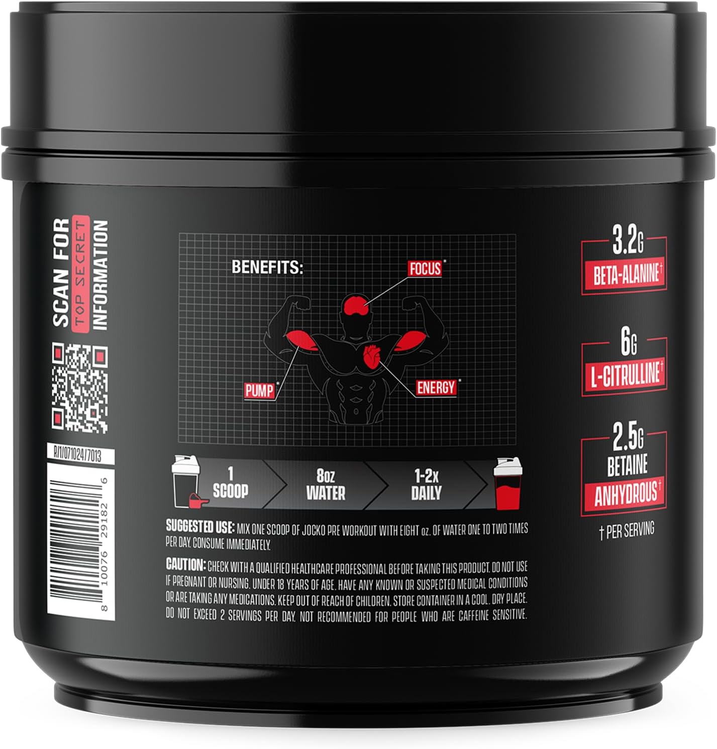 High Stim Sugar-Free Nootropic Pre-Workout Powder Drink - Boost Muscle Pump, Energy & Recovery - 200mg Caffeine Fruit Punch Flavor - Men & Women's Fitness