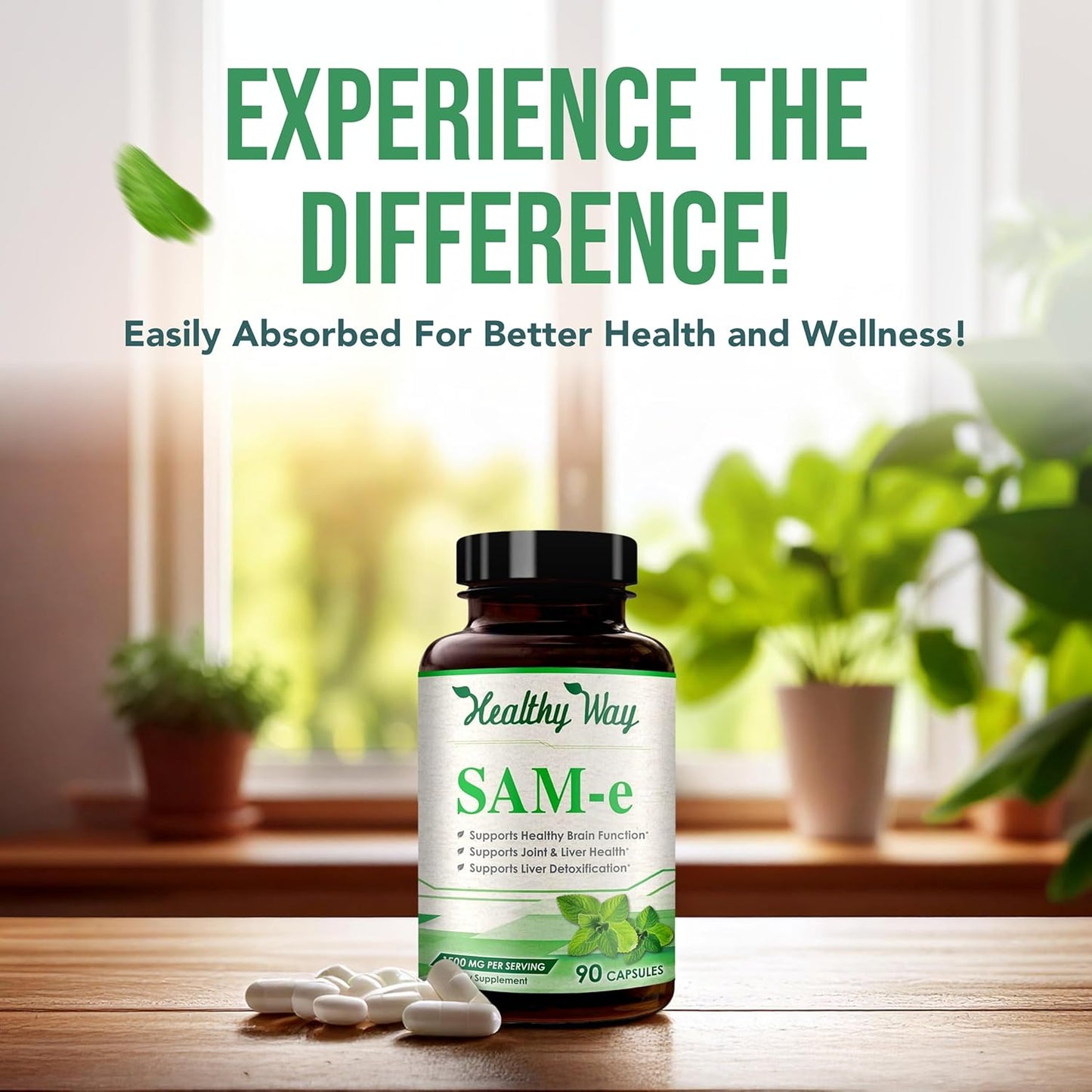 High Strength 1500mg SAM-e Supplement for Joint, Brain, Liver, and Mood Support - Non-GMO Same Capsules for High Absorption - 30 Servings