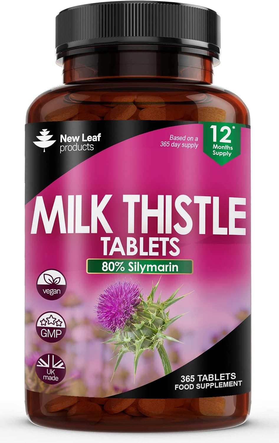 High Strength 80% Silymarin Milk Thistle Supplement 2000mg - 1 Year Supply - Liver Cleanse Detox Tablets - Vegan & Gluten-Free - GMO-Free