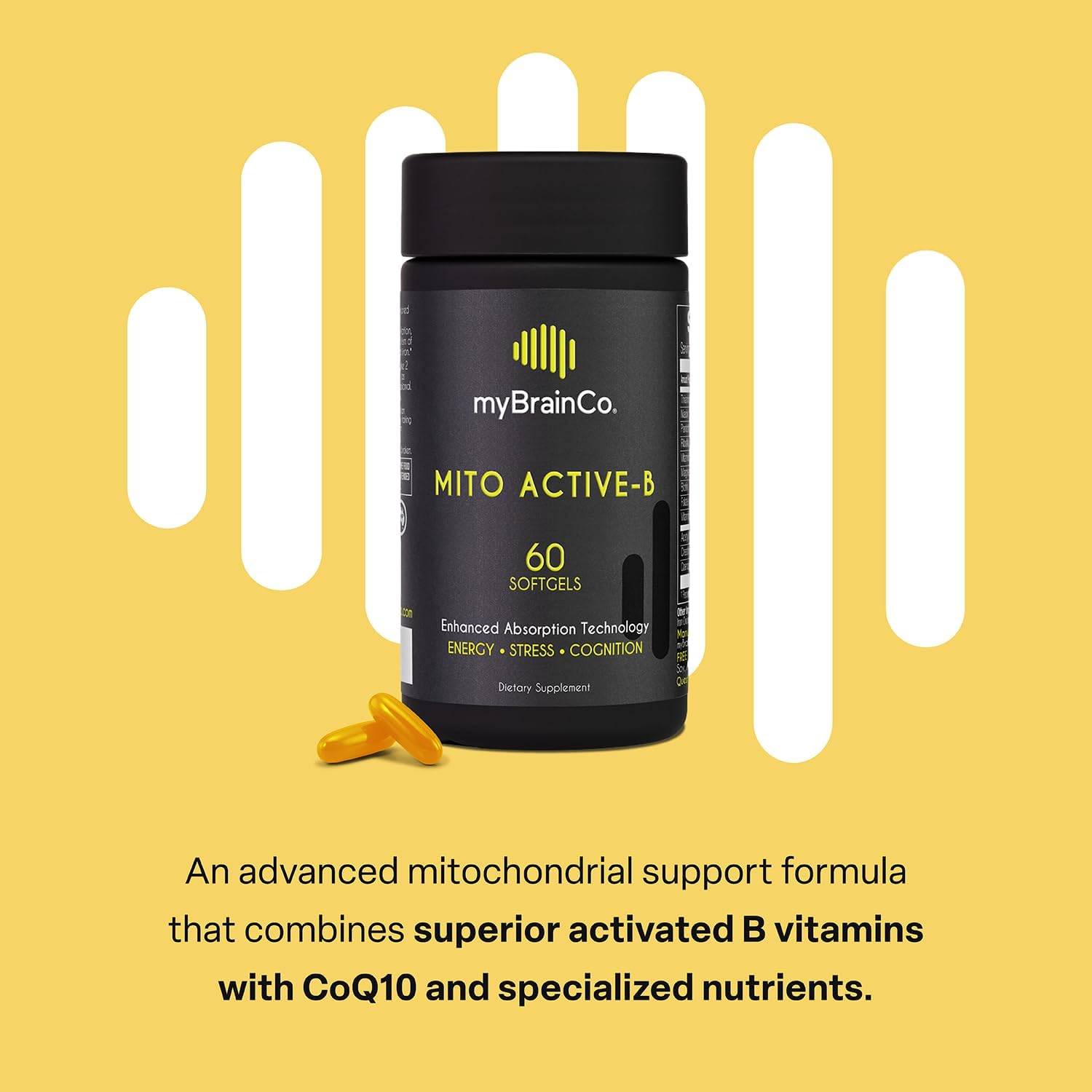 High Strength Activated Vitamin B Complex Supplement for Cellular Energy and Cognition - myBrainCo Active-B (60 Vege-Capsules)