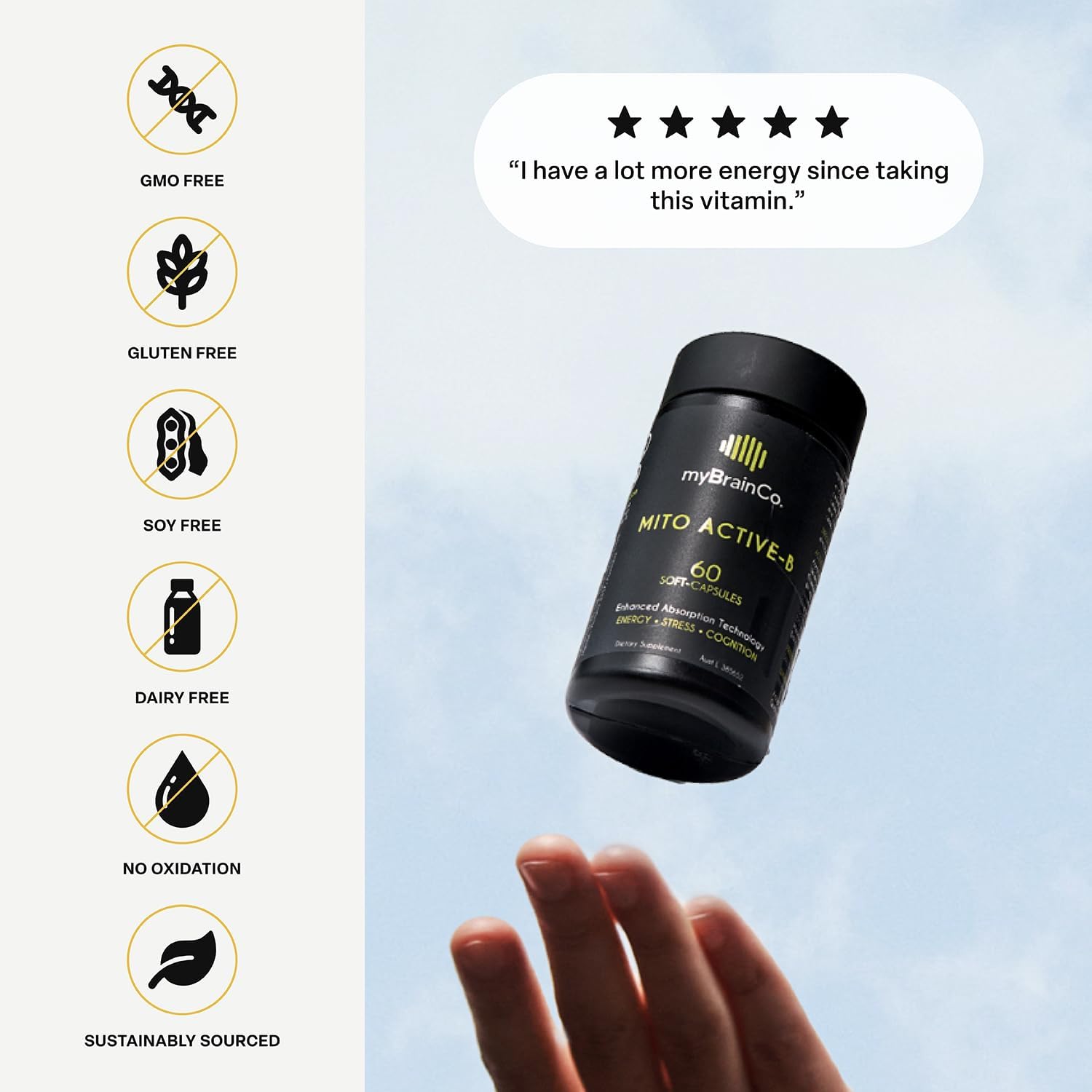 High Strength Activated Vitamin B Complex Supplement for Cellular Energy and Cognition - myBrainCo Active-B (60 Vege-Capsules)