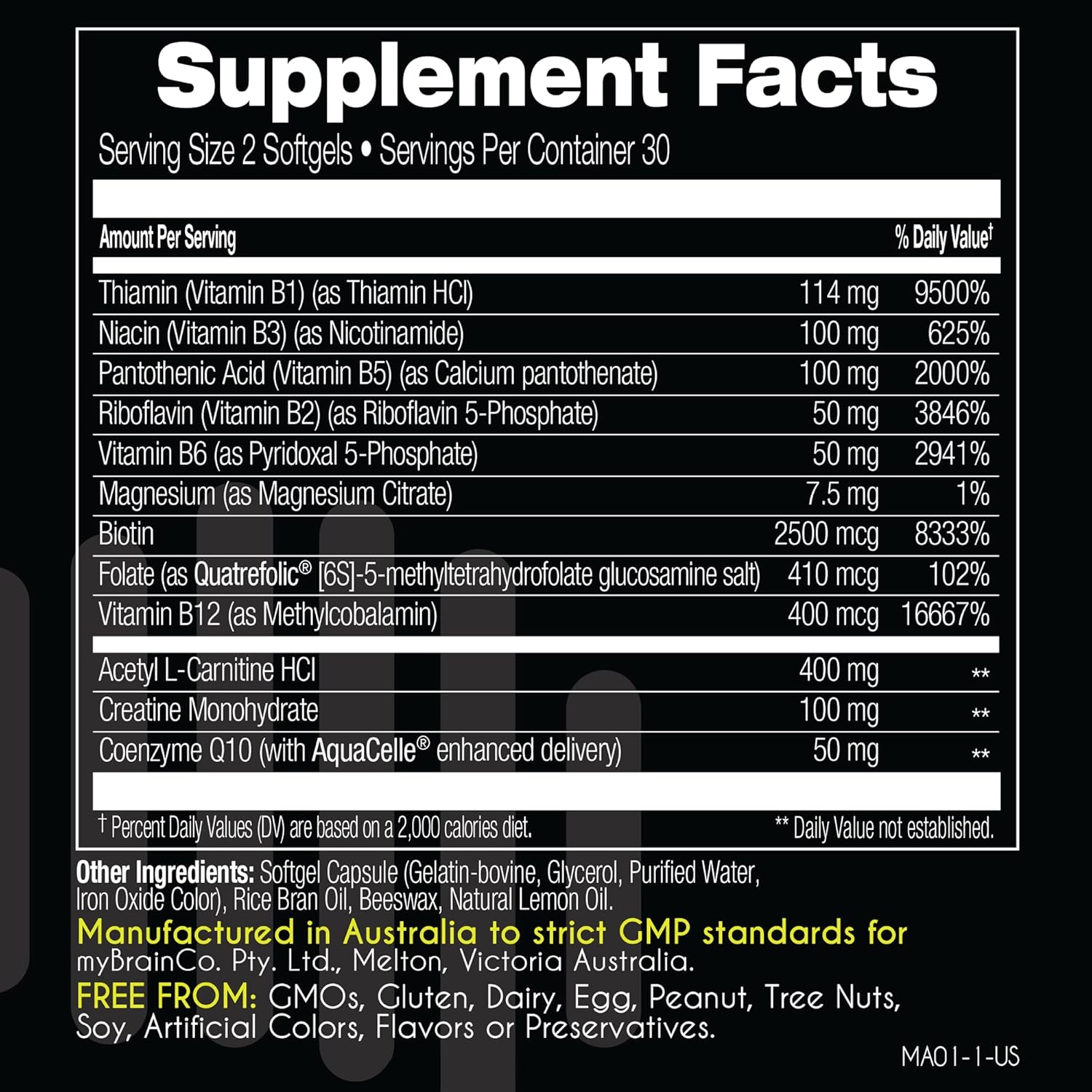 High Strength Activated Vitamin B Complex Supplement for Cellular Energy and Cognition - myBrainCo Active-B (60 Vege-Capsules)