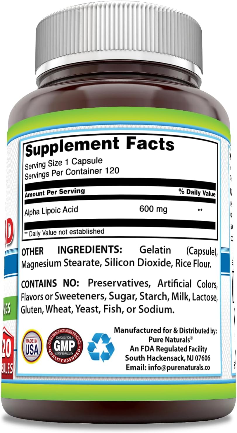 High Strength Alpha Lipoic Acid 600mg Capsules | 120 Count | Non-GMO & Gluten-Free | Made in USA from Pure Naturals