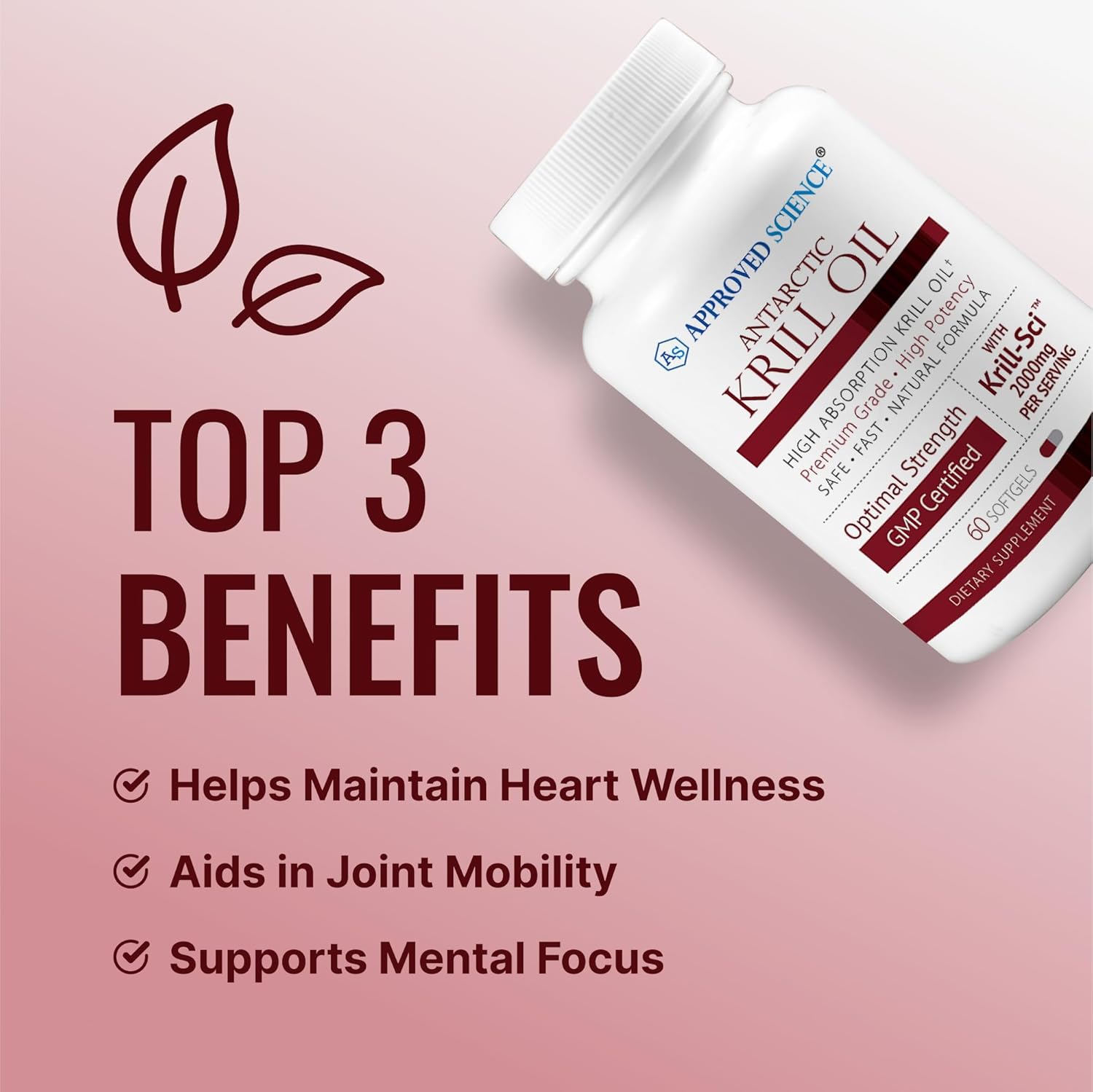 High-Strength Antarctic Krill Oil Supplement with Astaxanthin - 2000mg, 60 Softgels - EPA & DHA Omega-3 Fatty Acids