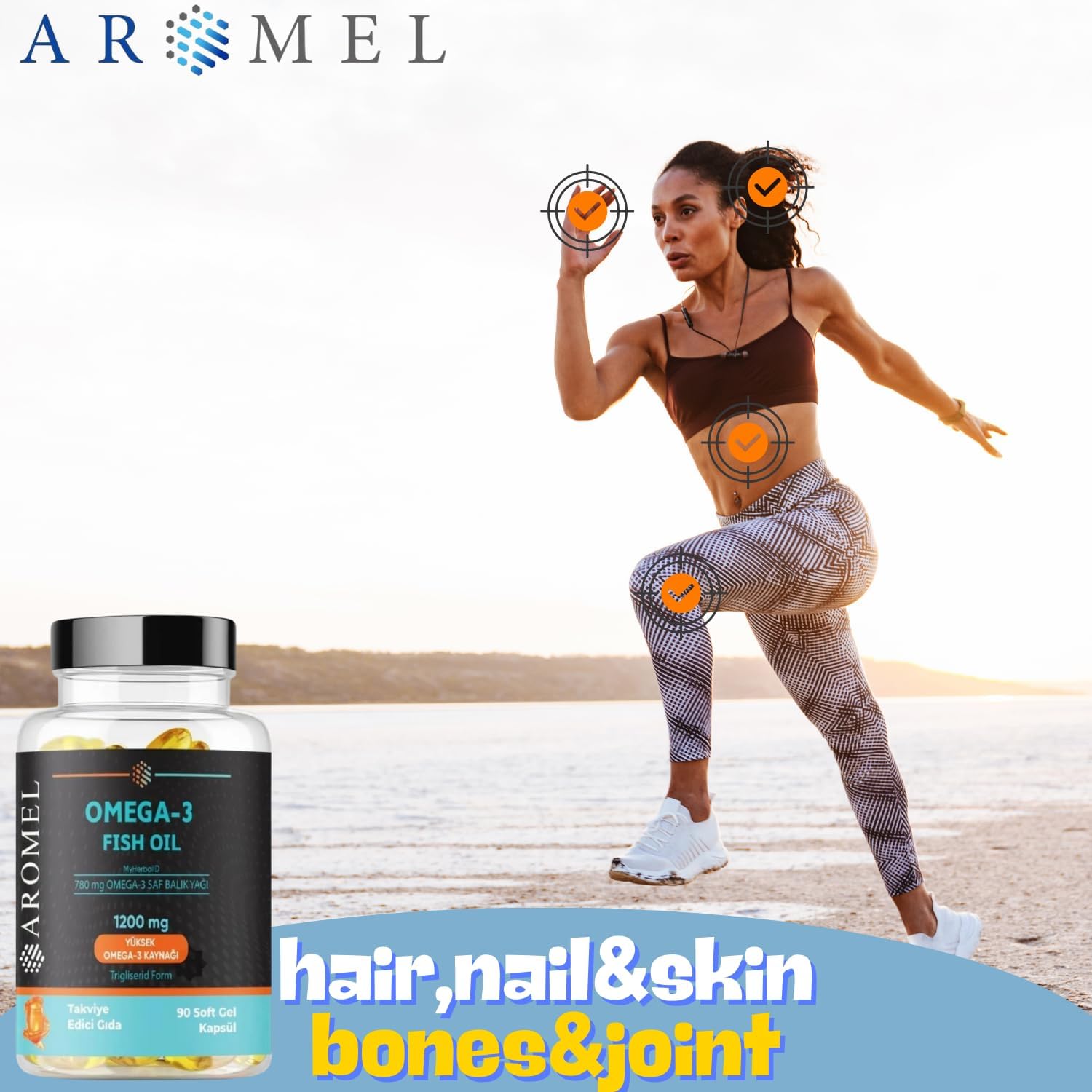 High Strength Aromel Omega-3 Fish Oil 1200mg Soft Gel Capsules - 90 Count