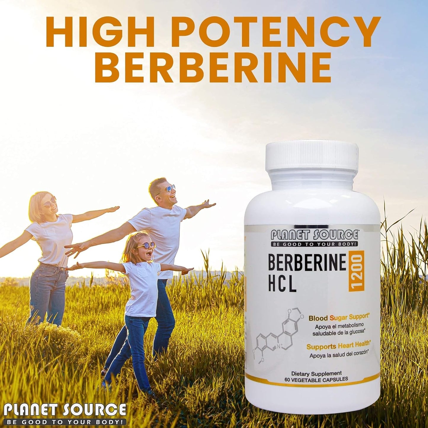 High Strength Berberine HCl Supplement 1200mg - 60 Capsules by Planet Source
