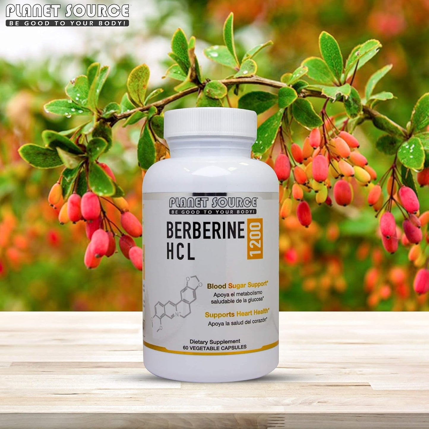 High Strength Berberine HCl Supplement 1200mg - 60 Capsules by Planet Source