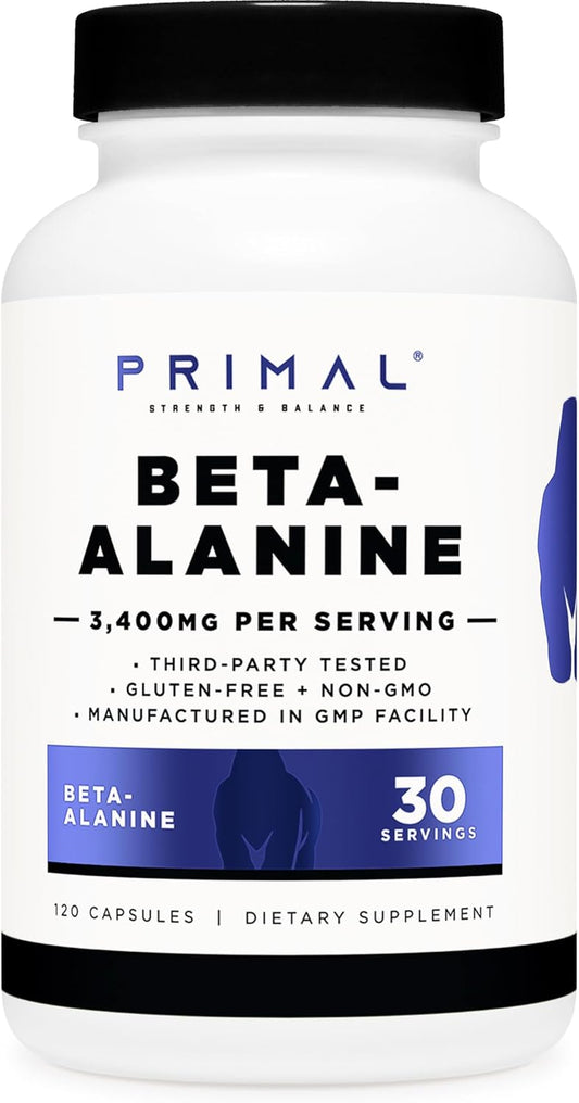 High Strength Beta-Alanine Supplement Capsules - 3400mg (30 Servings, 120 Capsules), Gluten-Free & Non-GMO, 850mg Per Cap