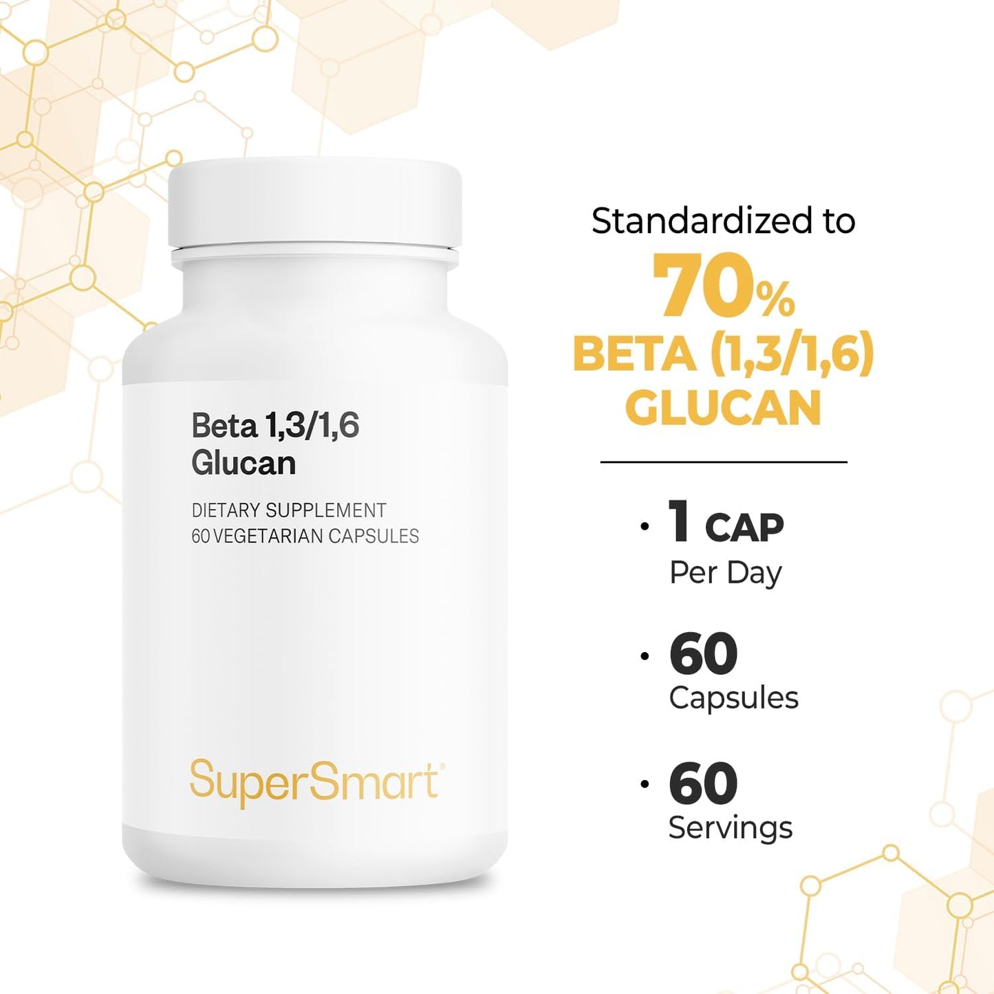 High Strength Beta Glucan Supplement with 250mg per Day - Beta 1.3/1.6 Glucans - Non-GMO & Gluten Free - 60 Vegetarian Capsules