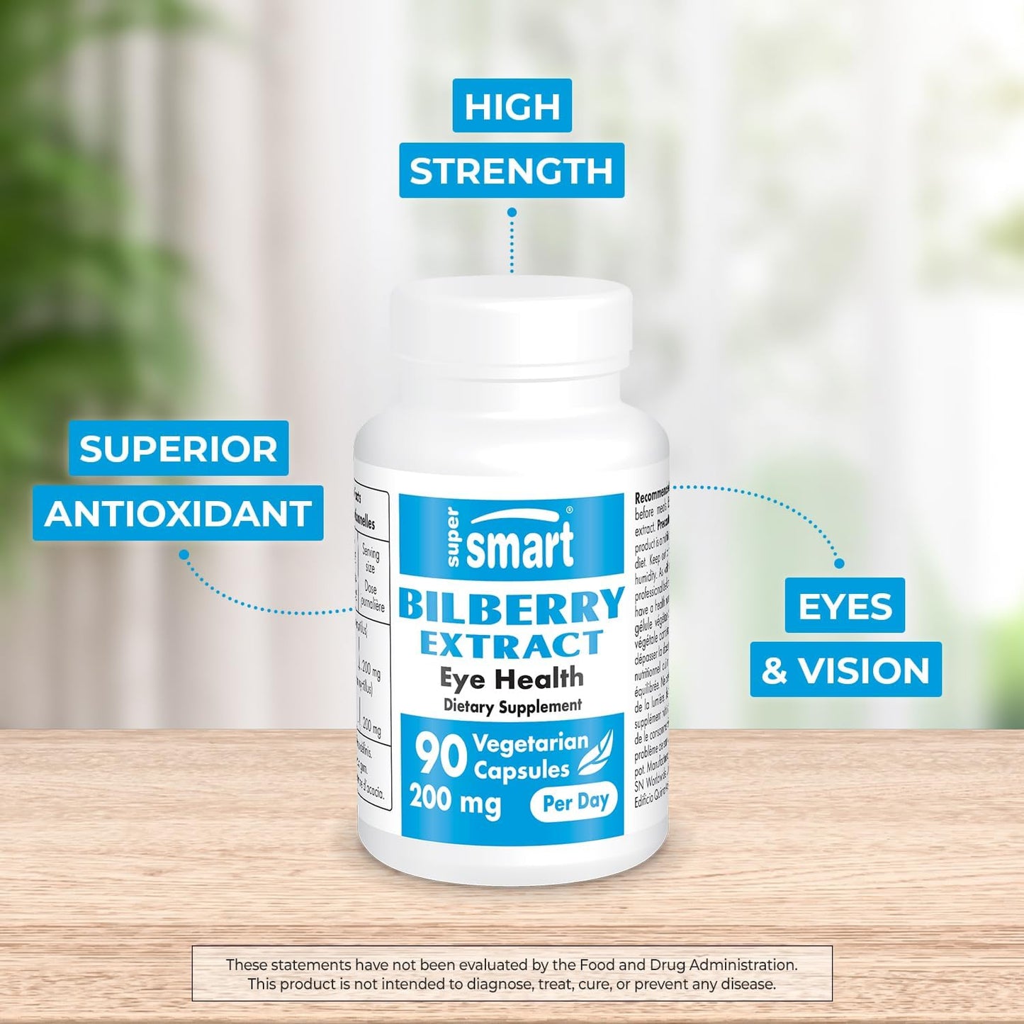 High Strength Bilberry Extract Supplement for Eyes - 25% Anthocyanin - Non-GMO & Gluten Free - 90 Vegetarian Capsules