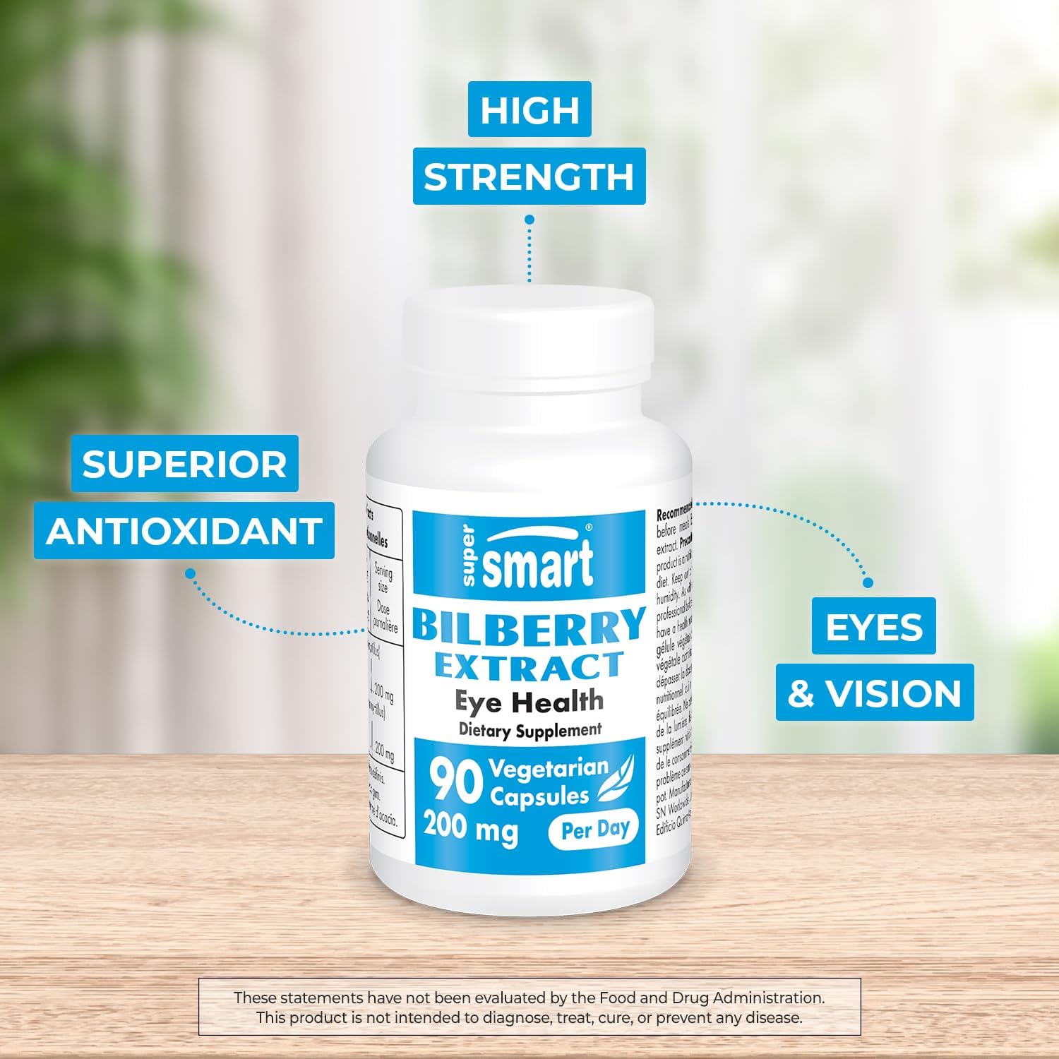 High Strength Bilberry Extract Supplement for Eyes - 25% Anthocyanin - Non-GMO & Gluten Free - 90 Vegetarian Capsules