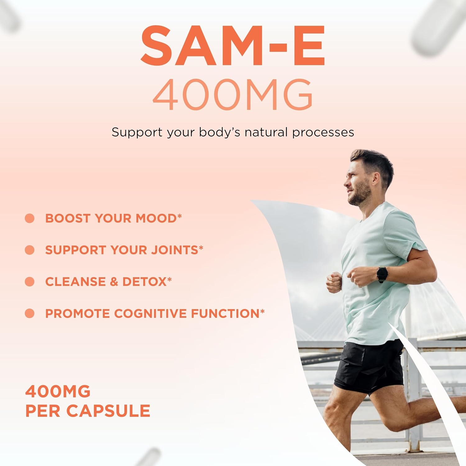 High Strength Bioactive SAM-e 400mg Supplement for Joint, Liver, and Mood Support - Vegan & Non-GMO - Made in the USA - 60 Servings