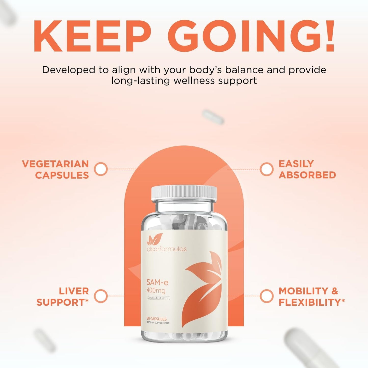 High Strength Bioactive SAM-e 400mg Supplement for Joint, Liver, and Mood Support - Vegan, Non-GMO, Preservative Free - Made in the US - 30 Servings