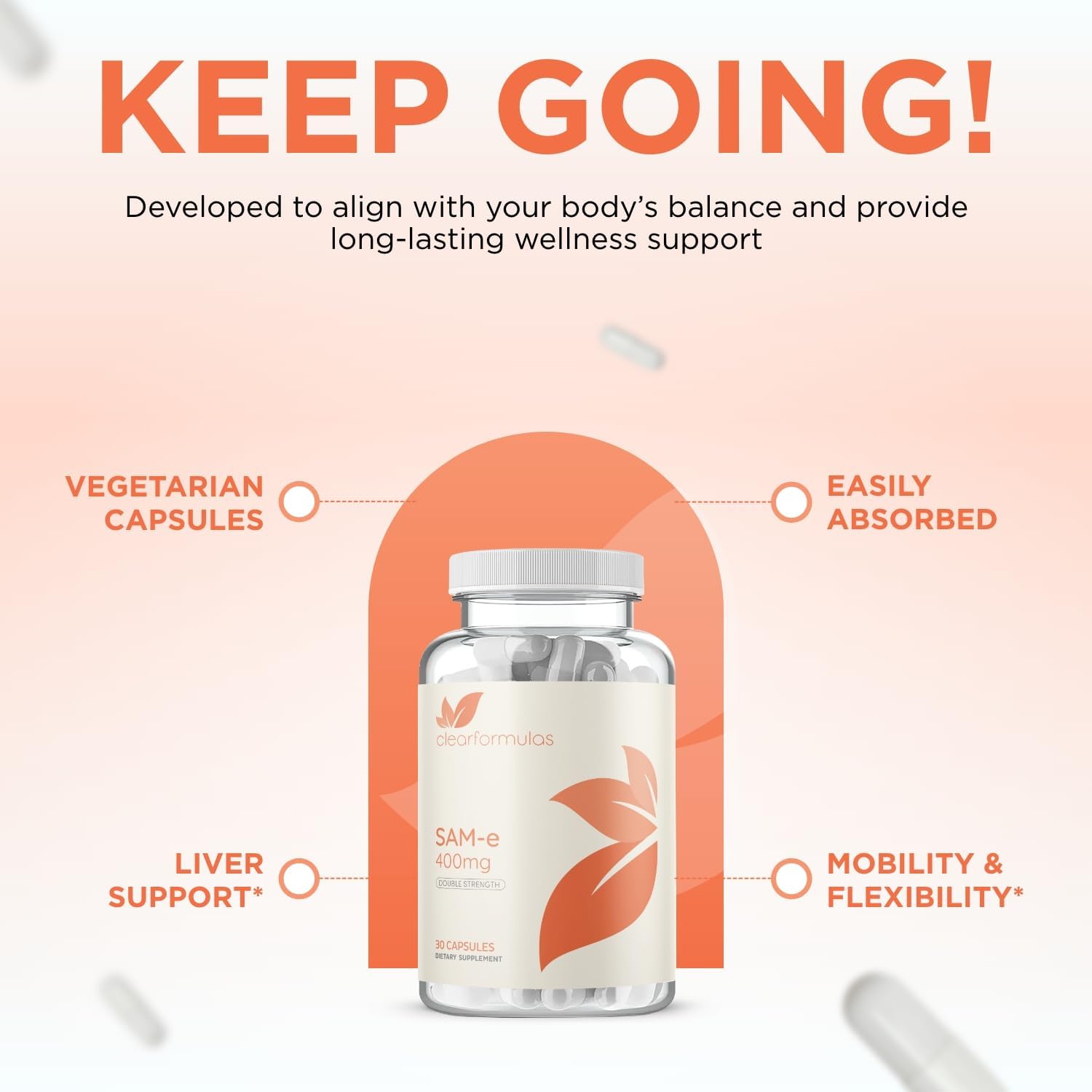 High Strength Bioactive SAM-e 400mg Supplement for Joint, Liver, and Mood Support - Vegan, Non-GMO, Preservative Free - Made in the US - 30 Servings