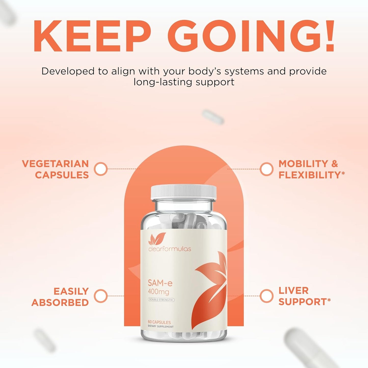 High Strength Bioactive SAM-e 400mg Supplement for Joint, Liver, and Mood Support - Vegan & Non-GMO - Made in the USA - 60 Servings