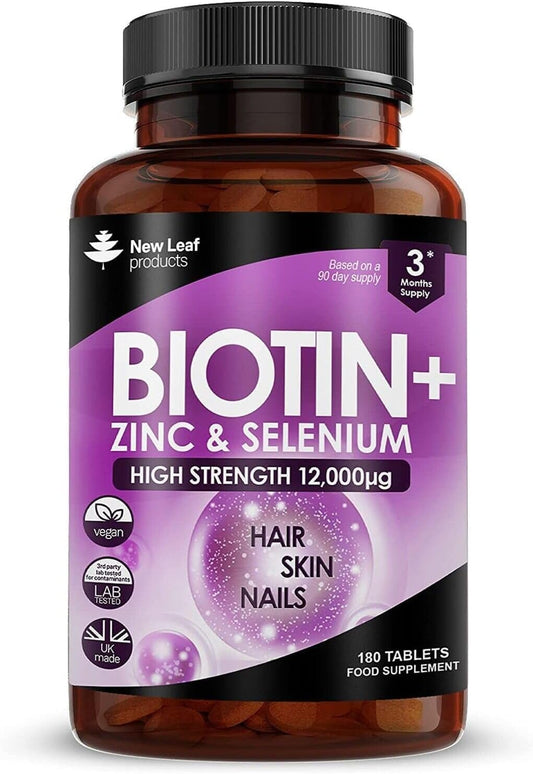 High Strength Biotin Hair Growth Vitamins with Coconut Oil - Promotes Healthy Hair, Skin & Nails - Vegan & Gluten Free - Made in the UK by New Leaf Products