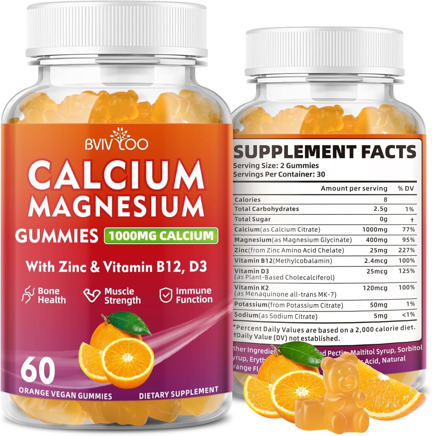 High Strength Calcium Gummies - BVIVLOO 1000mg Supplement for Bone Health