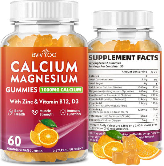High Strength Calcium Gummies - BVIVLOO 1000mg Supplement for Bone Health