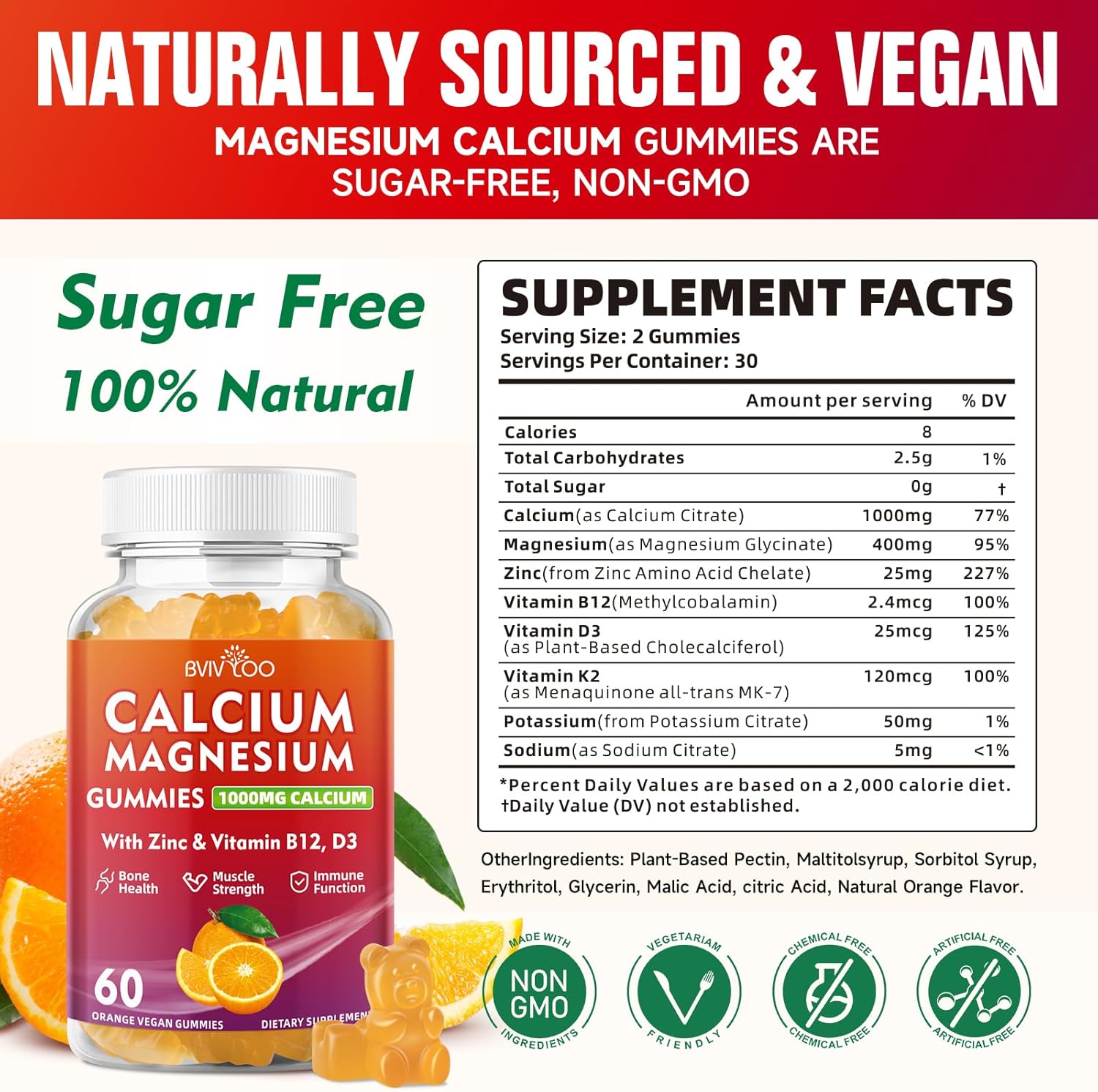 High Strength Calcium Gummies - BVIVLOO 1000mg Supplement for Bone Health