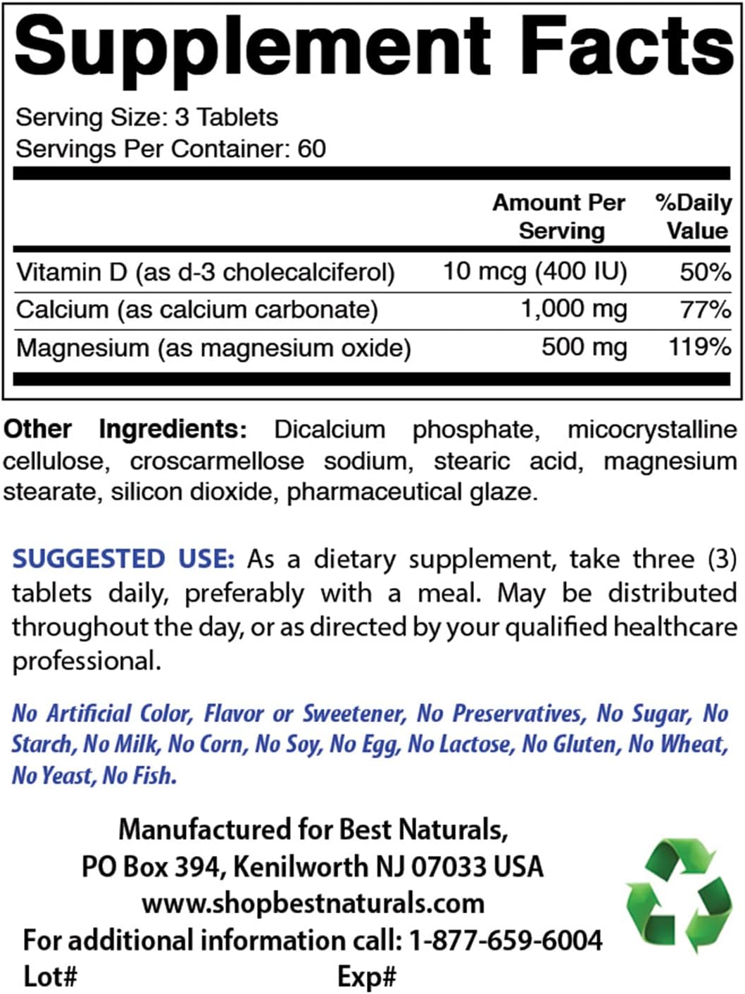 High Strength Calcium Magnesium with Vitamin D3 1500mg - 540 Tablets - Triple Pack