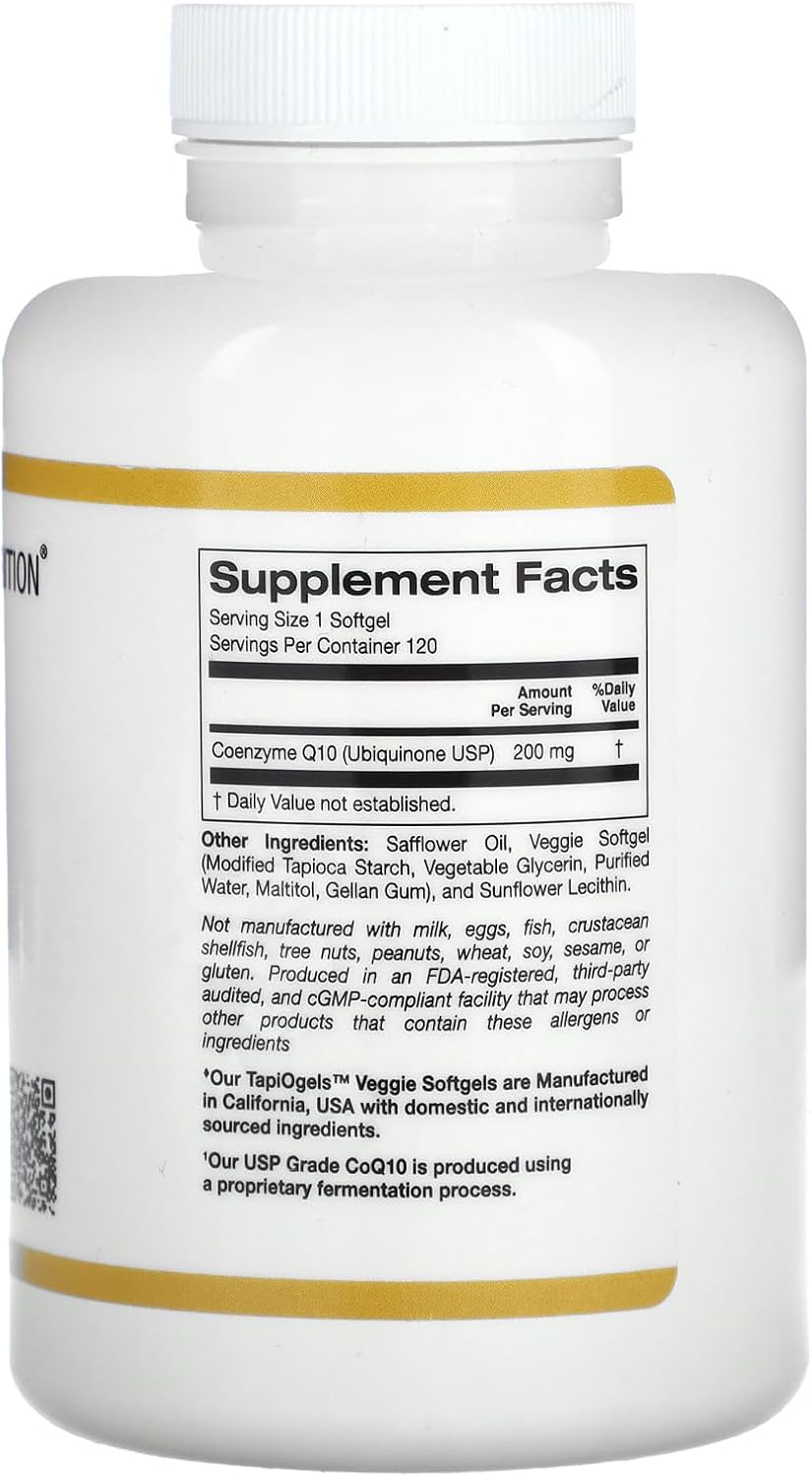 High Strength California Gold Nutrition CoQ10 200mg - 120 Vegetarian Softgels