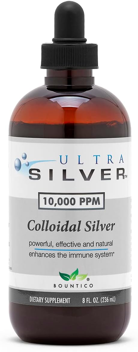 High Strength Colloidal Silver Mineral Supplement - 10,000 PPM, 8 Oz - True Colloidal Silver with Dropper - (2) 4 Ounce Glass Bottles - Ultra Silver®