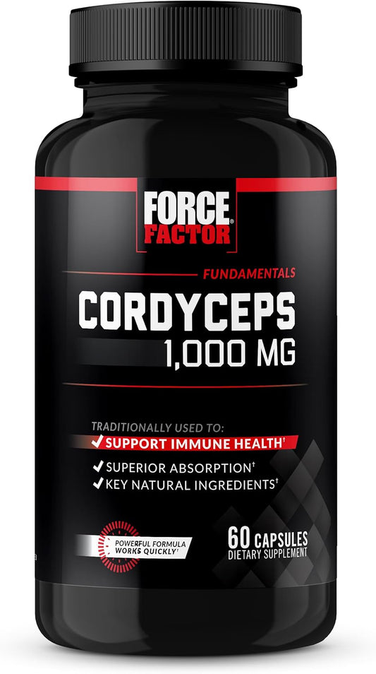 High Strength Cordyceps Capsules with 1000mg Extract & BioPerine for Vitality - 60 Capsules