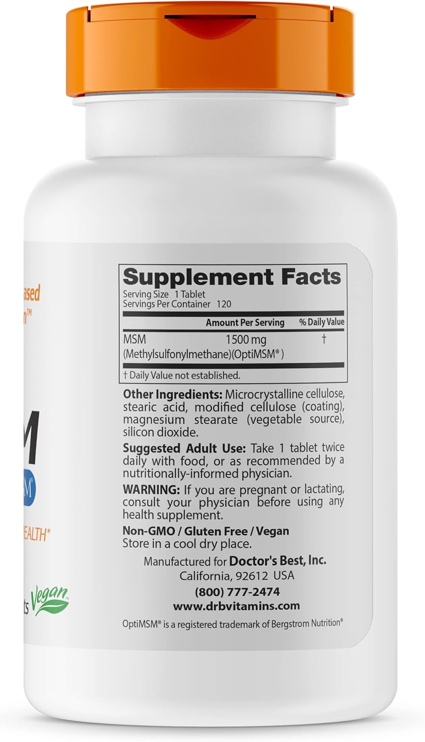 High Strength Doctor's Best MSM Supplement, 1500mg, 120 Tablets for Joint Health and Mobility
