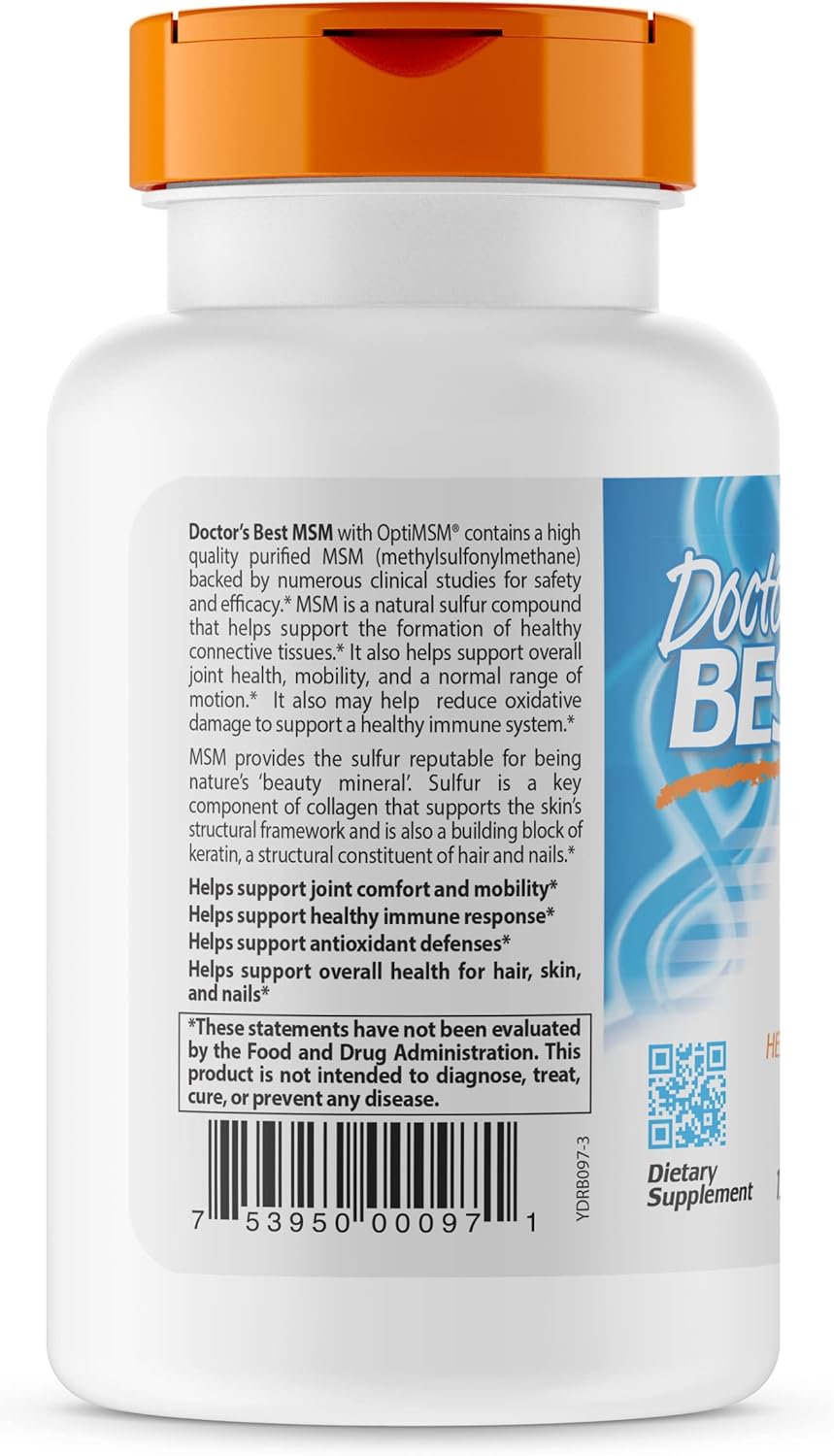 High Strength Doctor's Best MSM Supplement, 1500mg, 120 Tablets for Joint Health and Mobility