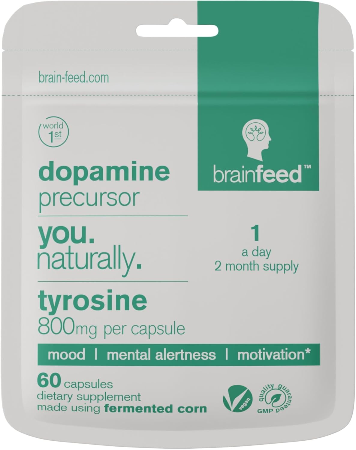 High Strength Dopamine Booster Capsules | 800mg L-Tyrosine | Boost Alertness, Focus & Motivation | 60 Count Vegan Pills | 2-Month Supply