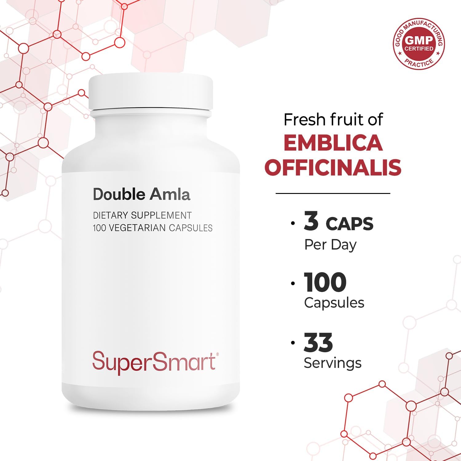 High Strength Double AMLA Supplement with Fresh Indian Gooseberry Extract - Patented Formula - Non-GMO & Gluten Free - 100 Vegetarian Capsules