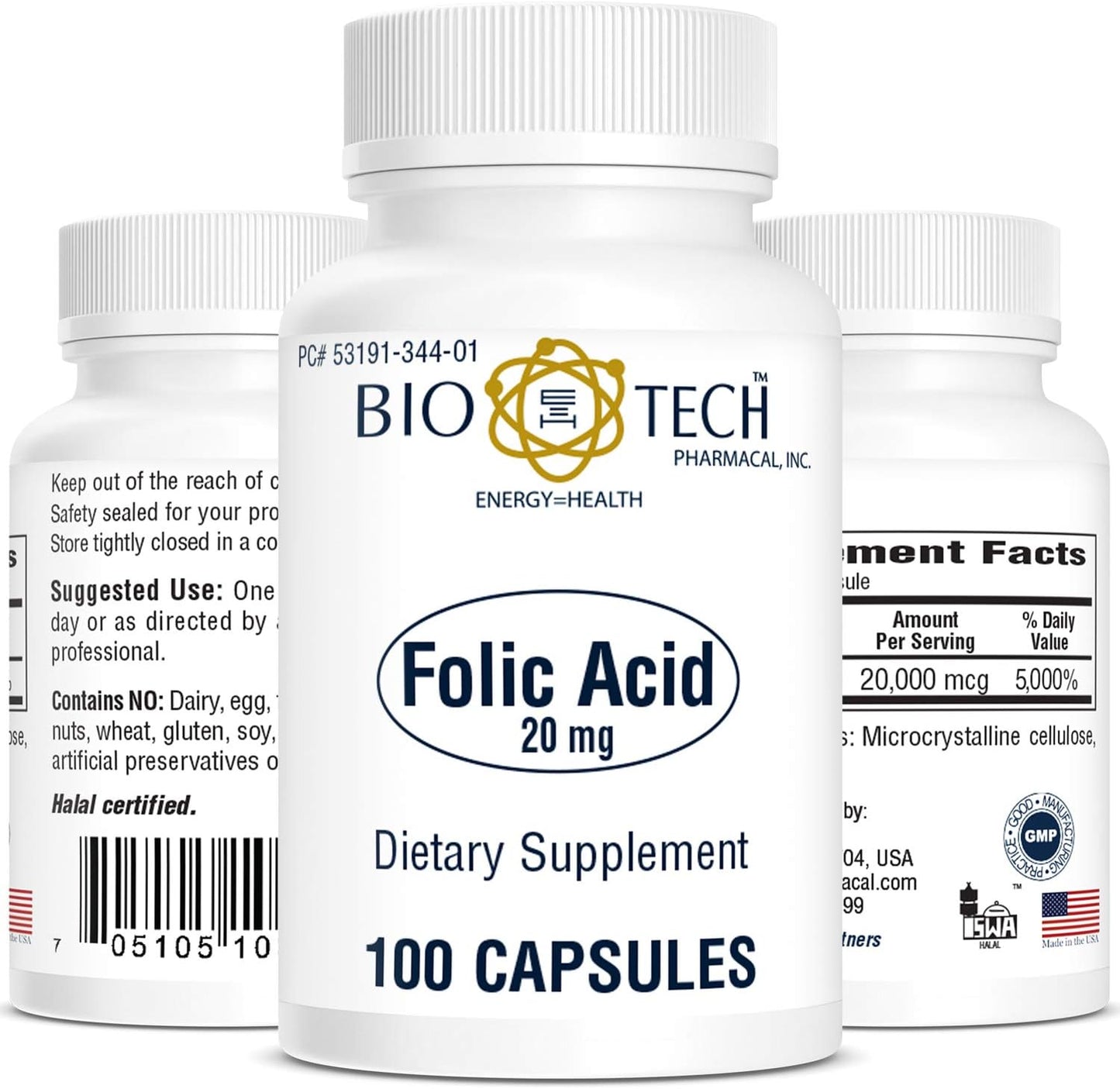 High Strength Folic Acid Supplement (20mg, 100 Tablets) by Bio-Tech Pharmacal
