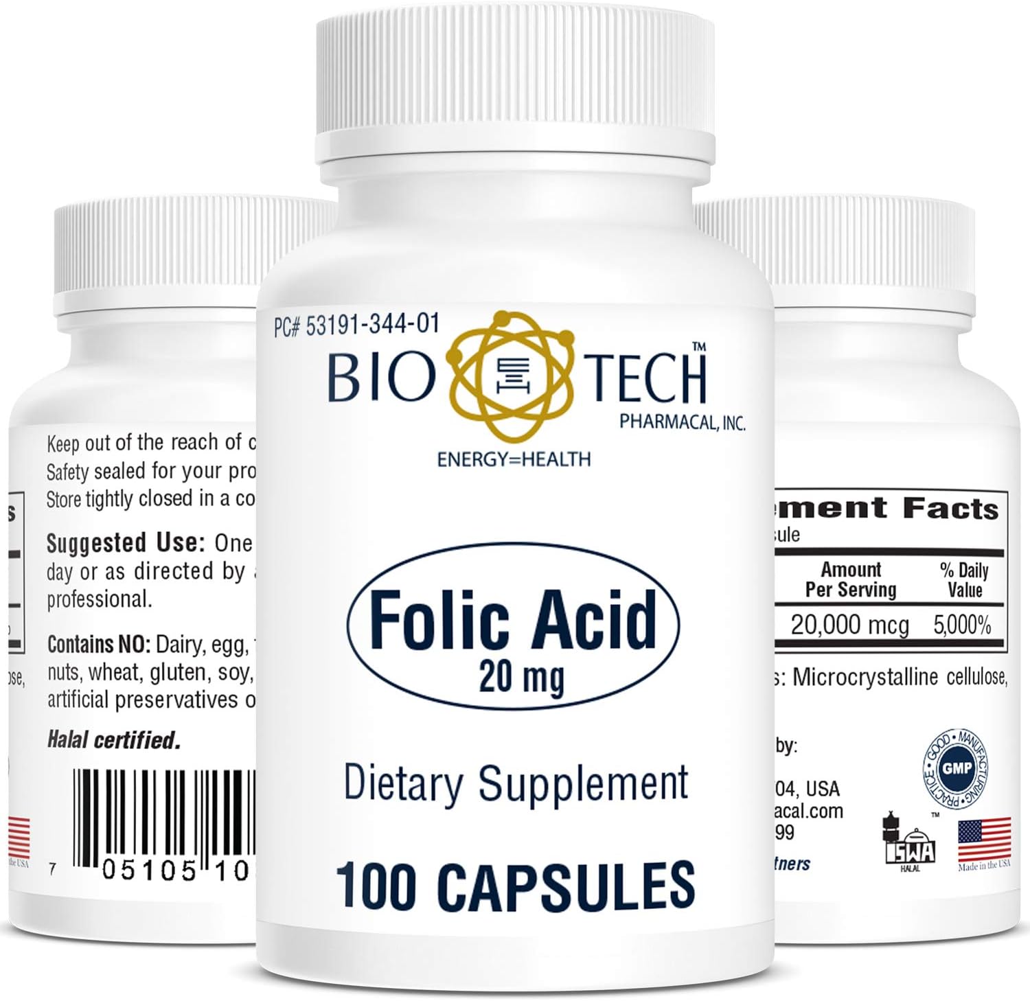 High Strength Folic Acid Supplement (20mg, 100 Tablets) by Bio-Tech Pharmacal