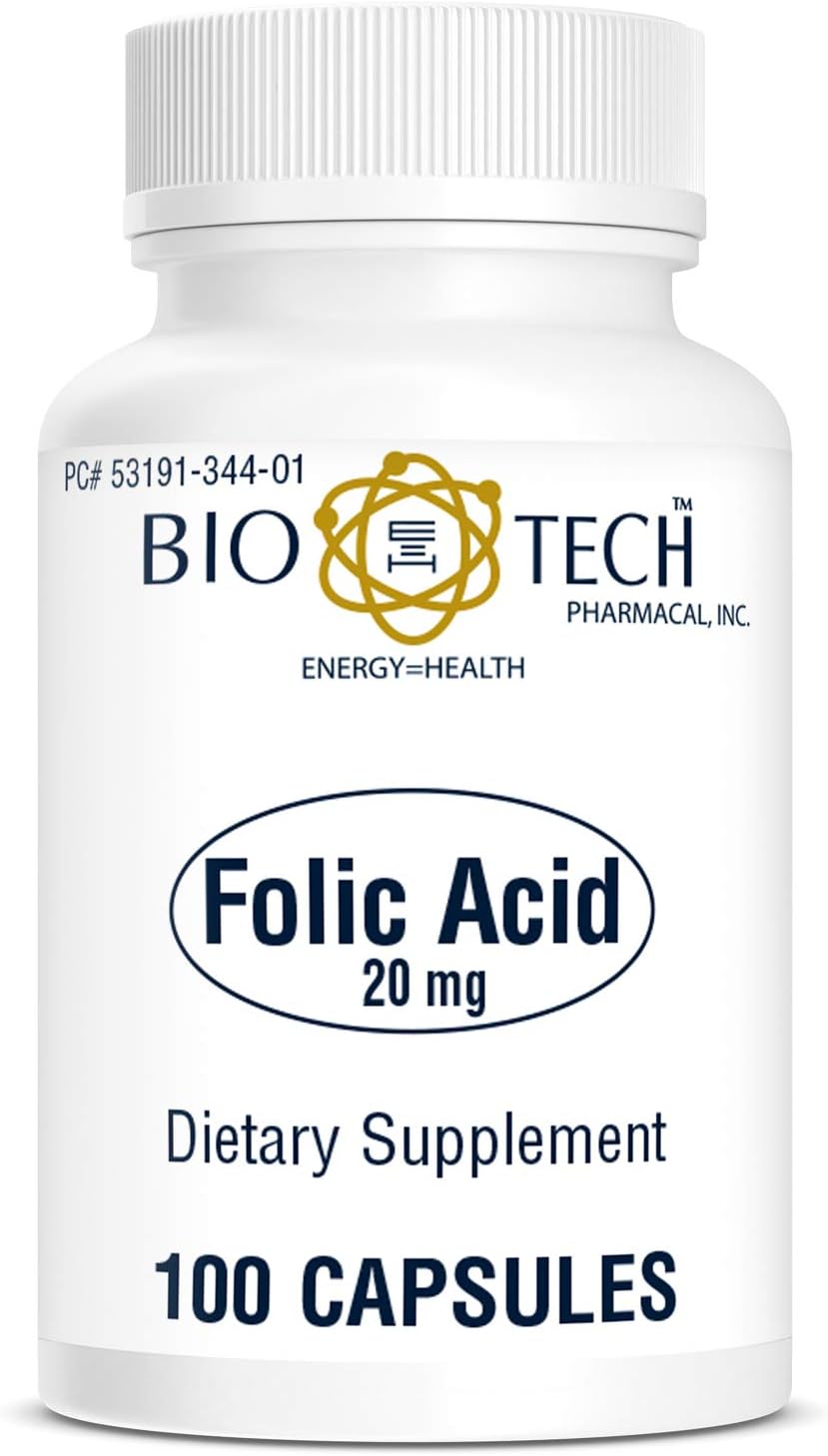 High Strength Folic Acid Supplement (20mg, 100 Tablets) by Bio-Tech Pharmacal