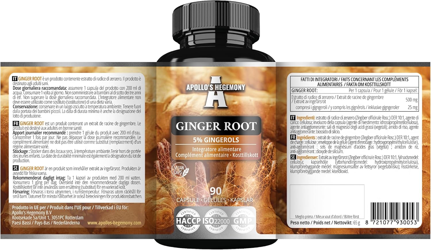 High Strength Ginger Root Extract Capsules - 500mg, 5% Gingerols, 90 Vegan Capsules - Digestive Comfort & Immune Support - 3 Month Supply