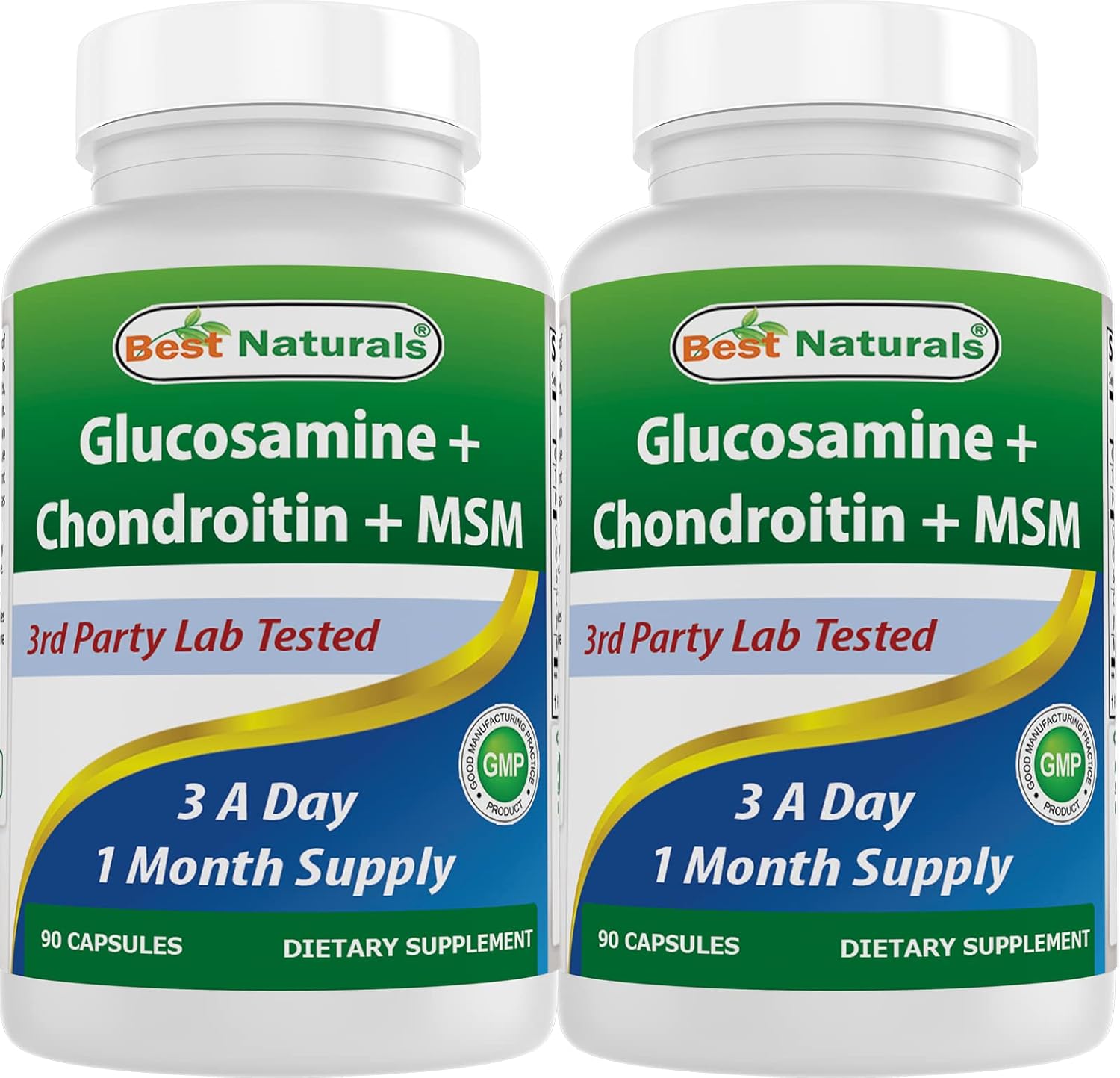 High Strength Glucosamine Chondroitin MSM Supplements, 2600 mg, 180 Capsules - Pack of 2