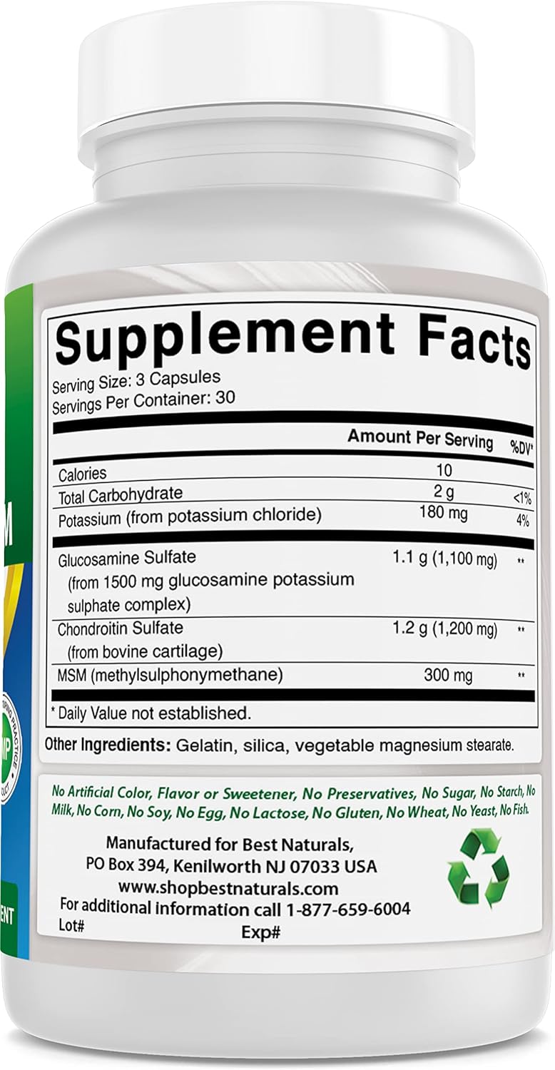 High Strength Glucosamine Chondroitin MSM Supplements, 2600 mg, 180 Capsules - Pack of 2