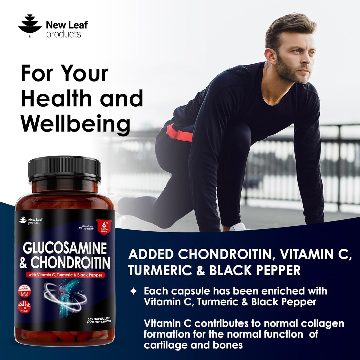 High Strength Glucosamine & Chondroitin with MSM - 365 Tablets, Vitamin C Enriched, Gluten-Free - GMP Certified Food Supplement