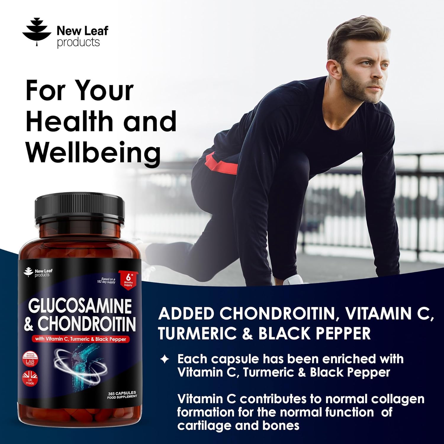 High Strength Glucosamine & Chondroitin with MSM - 365 Tablets, Vitamin C Enriched, Gluten-Free - GMP Certified Food Supplement