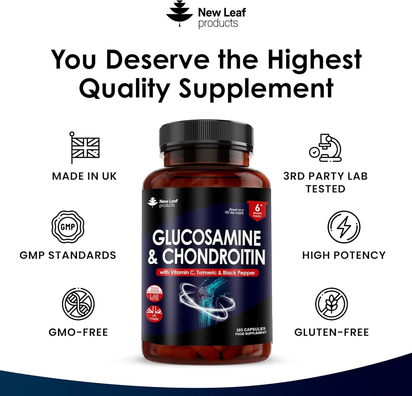 High Strength Glucosamine & Chondroitin with MSM - 365 Tablets, Vitamin C Enriched, Gluten-Free - GMP Certified Food Supplement