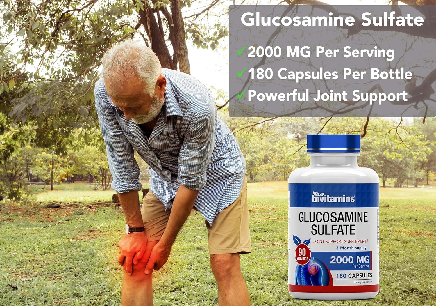 High Strength Glucosamine Sulfate Capsules 2000 MG - 180 Count | Joint Support Supplement for Women & Men | Made in USA | Enhances Flexibility & Mobility