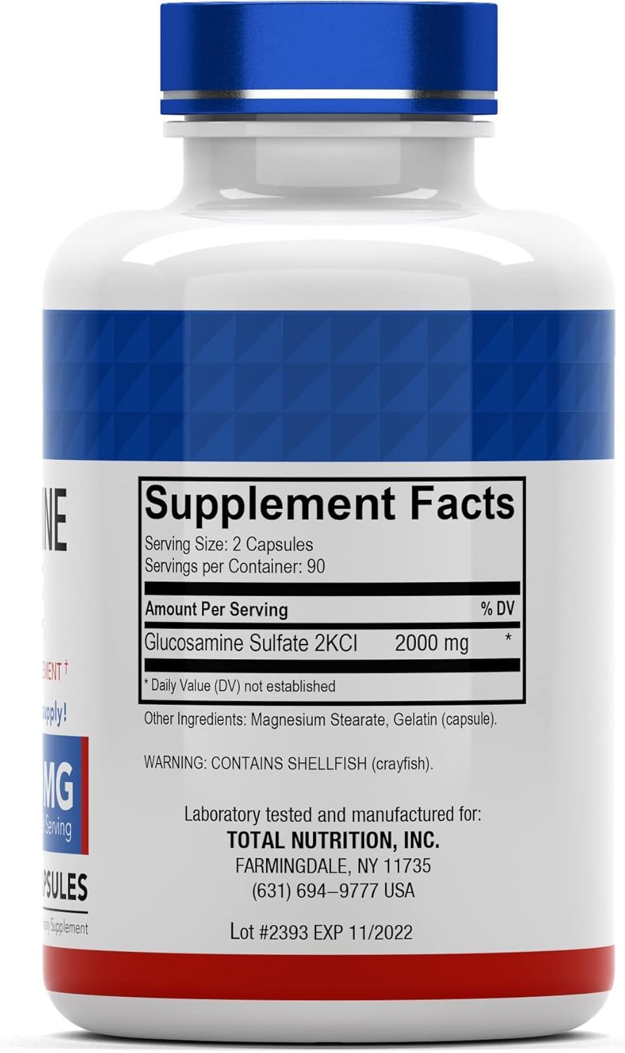 High Strength Glucosamine Sulfate Capsules 2000 MG - 180 Count | Joint Support Supplement for Women & Men | Made in USA | Enhances Flexibility & Mobility