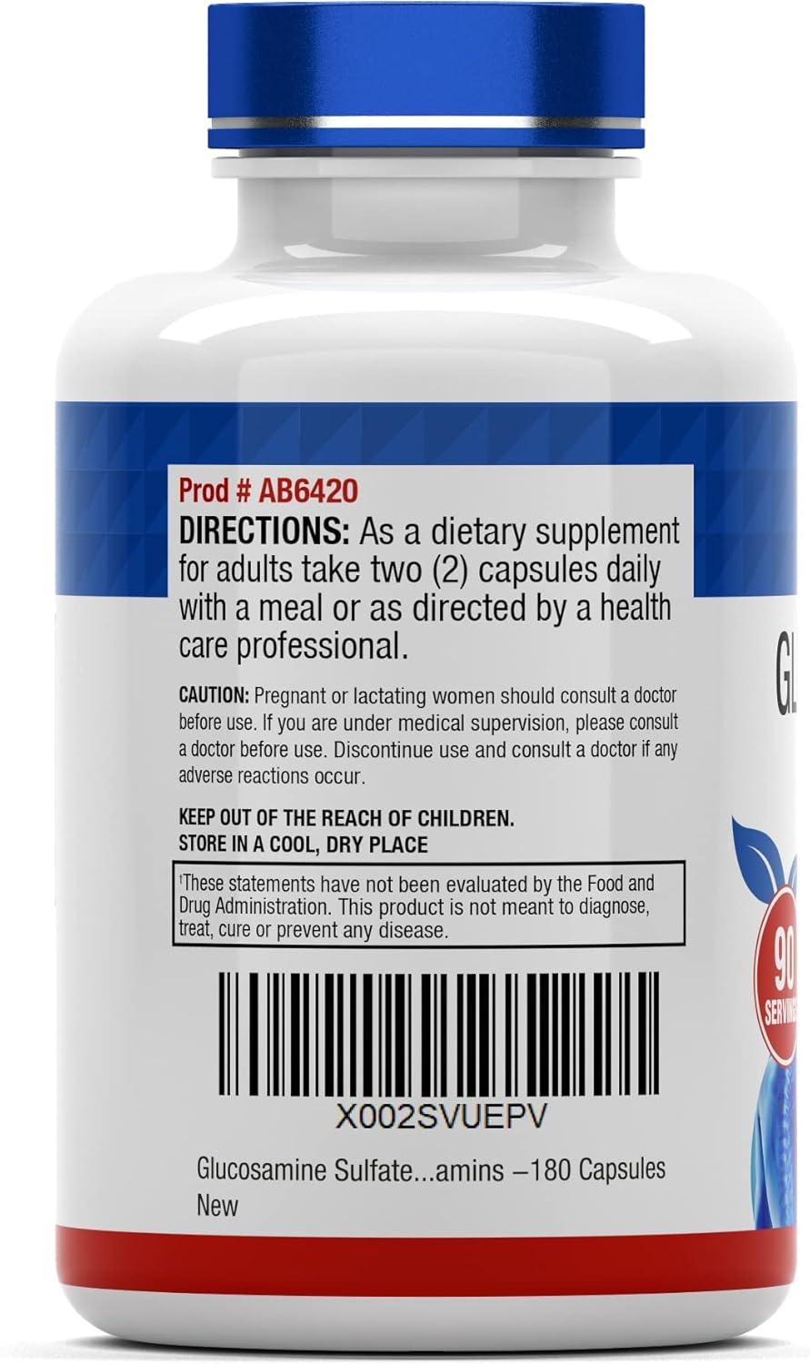 High Strength Glucosamine Sulfate Capsules 2000 MG - 180 Count | Joint Support Supplement for Women & Men | Made in USA | Enhances Flexibility & Mobility