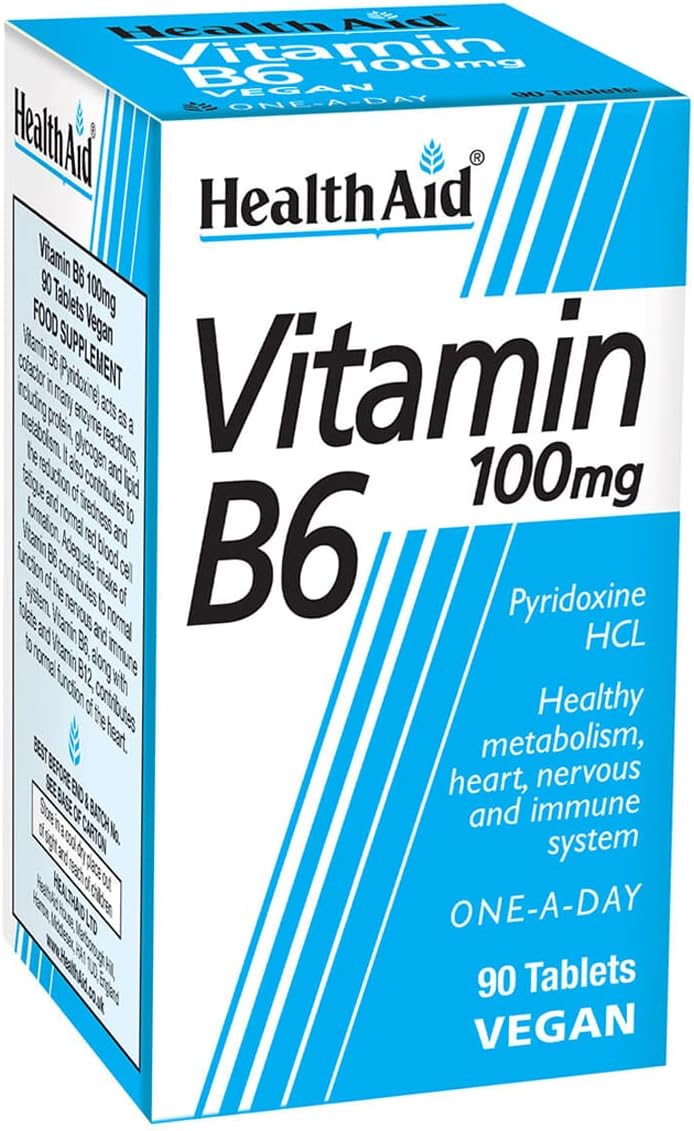High Strength HealthAid Vitamin B6 Pyridoxine HCl 100mg - 90 Tablets for Wellness and Energy Support