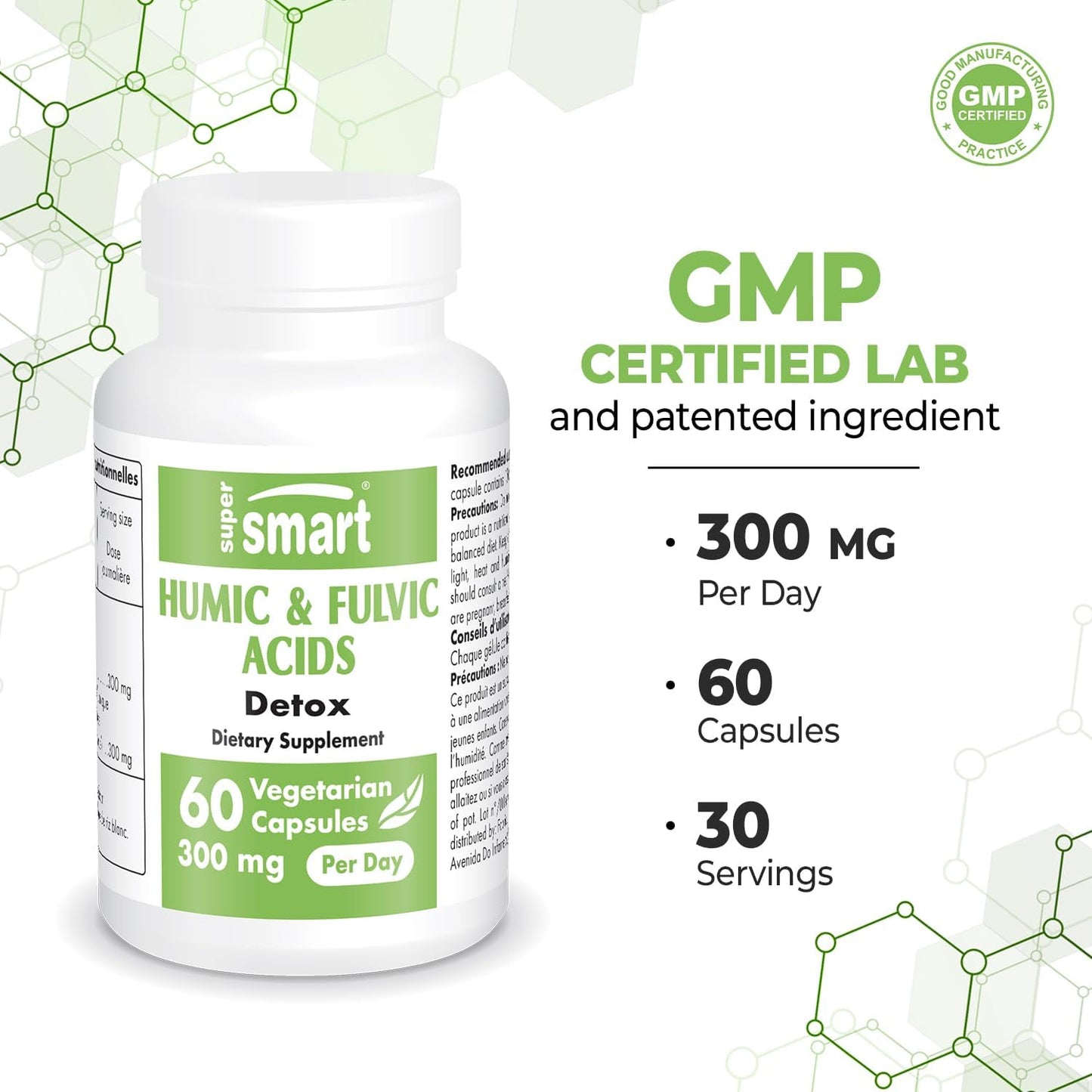 High Strength Humic and Fulvic Acid Supplement - 300mg Daily Dose - Patented Blend - Non-GMO & Gluten Free - 60 Capsules